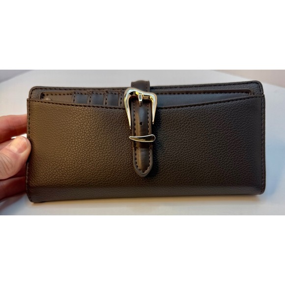 Anne Klein Handbags - Anne Klein Buckle Snap Closure Wallet Brown Faux Leather Card Slots Zip Pocket